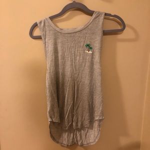 Striped palm tree embroidery tank